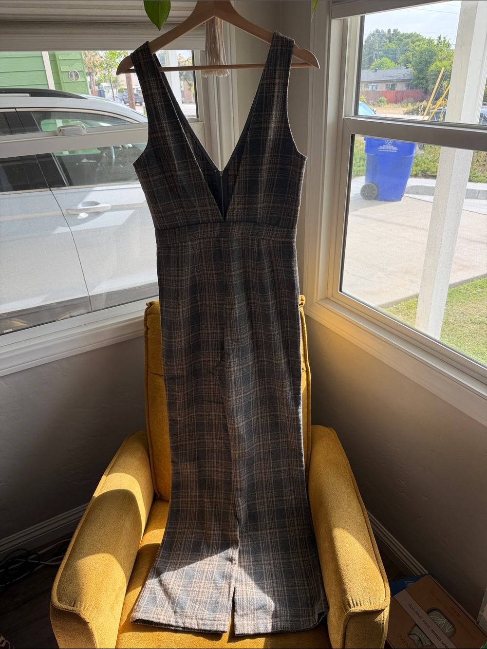 Sleeveless Jumpsuit Plaid Green